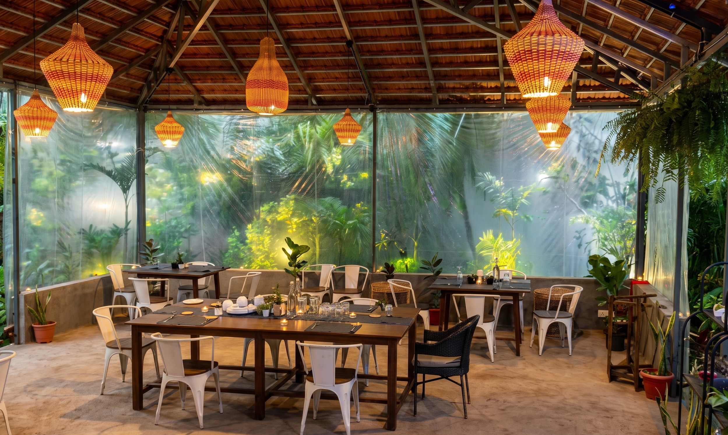 Warmly lit dining room at By the Bruk